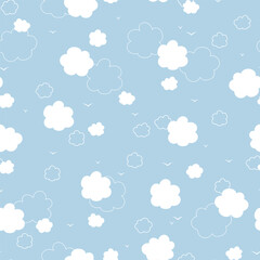 Blue sky with white clouds seamless background.