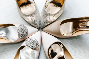 a group of shiny shoes with rhinestones dance shoes