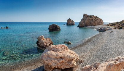 Fototapeta premium Cyprus best beach at sunset - Petra tou Romiou, famous as a birthplace of Aphrodite, Paphos, Cyprus