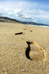 Footprints on the beach sand