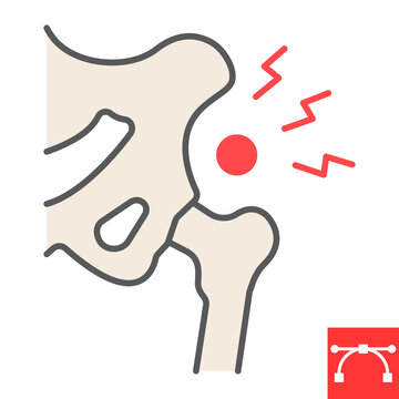 Hip pain color line icon, osteoarthritis and injury, hip dysplasia vector icon, vector graphics, editable stroke filled outline sign, eps 10.