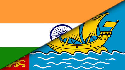 Obraz na płótnie Canvas Saint-Pierre and Miquelon and India Flat flag - Double Flag 