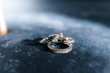 three rings made of white gold and diamonds