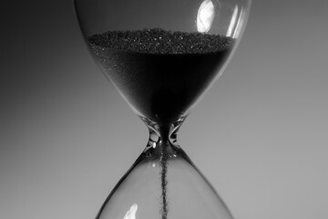 Black and white photo of hourglass close up