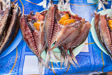 One-way sunshine,Dried fish at market thailand.