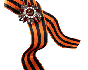 Patriotic War Order (inscription Patriotic war) on St. George's ribbon isolated on white...