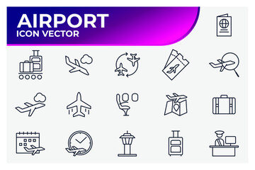 Fototapeta na wymiar Set of Airport icon. Airport pack symbol template for graphic and web design collection logo vector illustration