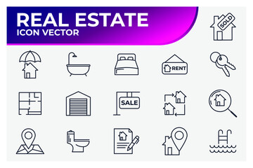 Set of Real Estate icon. Real Estate property, mortgage pack symbol template for graphic and web design collection logo vector illustration