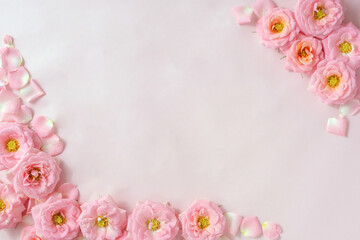 frame of flowers, blooming pink roses
