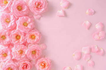 frame of flowers, blooming pink roses