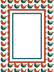 赤と青の北欧鳥パターンフレーム