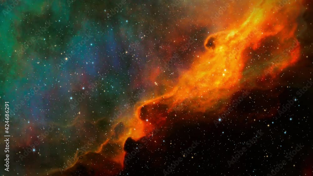 Poster loop space flight deep space exploration travel to the omega nebula also known as the swan nebula, c
