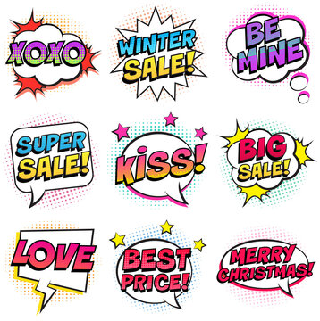 comic text effect xoxo winter sale be mine super sale kiss big sale love best price merry christmas