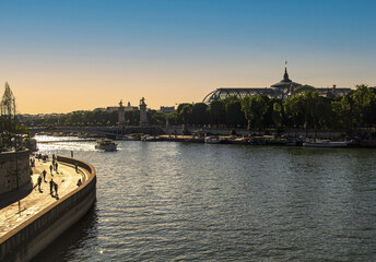 River Seine at sunset looking toward the grand palais.