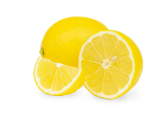 Yellow lemon and it's parts isolated on a white background