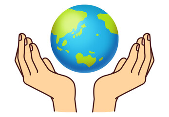 手の上に地球が乗っているイラスト