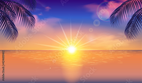 夕方の海と太陽とシルエットの椰子の木のベクターイラスト背景 風景 横 Canvas Print 理菜 伊藤 夕方の海と太陽とシルエットの椰子の木のベクターイラスト背景 風景 横 Canvas Print 理菜 伊藤