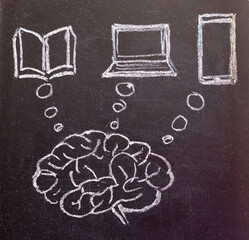 Chalk drawing on blackboard brain information flow