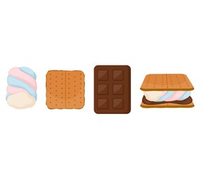 Marshmallows set Graham Cracker chocolate bar Isolated On White