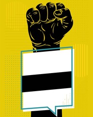 a poster designed in the form of a clenched hand symbol