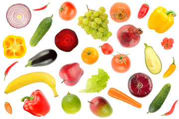 Fruits and vegetables pattern isolated on white
