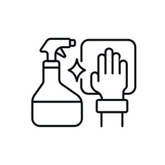Obraz premium Detergent with hand and rag linear icon. Car wash. Thin line customizable illustration. Contour symbol. Vector isolated outline drawing. Editable stroke