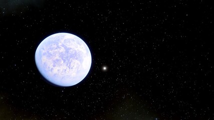 super-earth planet, realistic exoplanet, planet suitable for colonization, earth-like planet in far space, planets background 3d render	