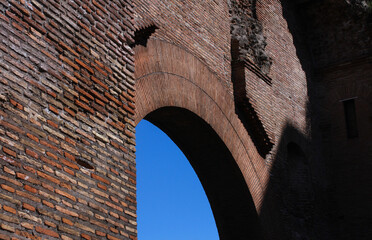 Arch of the Aurelian walls of Rome, blue sky
