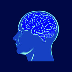 Brain icon. Head profile. Illustration for human anatomy. Sign of  logic and analysis. Problem solving symbol. Vector graphics for medical applications and internet websites.
