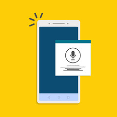 Podcast concept. Smartphone with an application for listening to podcasts on the screen. Online podcasting show, radio, audio. Flat illustration