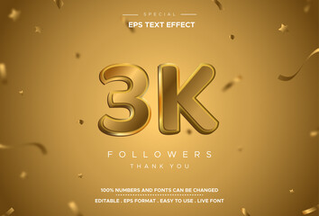 3k follower number text effect with gold color