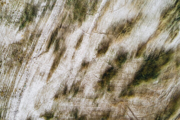 Aerial photo overlooking the highland meadow in late autumn