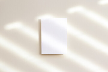 5x7 white card mockup with shadow on beige background