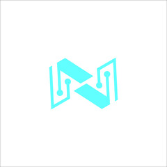 N letter technology logo design vector