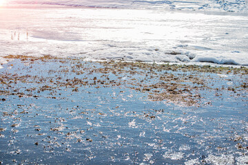 spring flood from under the snow