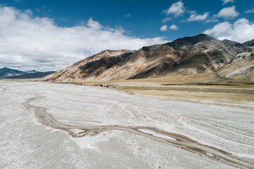 Aerial photography of dry riverbeds and mountains in Tibet