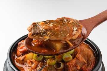 Boiled mackerel on a white background