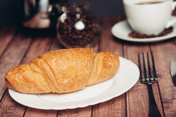 croissants in a plate on the table flour dessert coffee meal