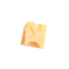 Piece of cheese with holes isolated on white