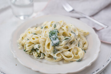 creamy pasta with wild garlic sauce