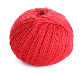 Soft red woolen yarn isolated on white