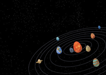 Obraz premium Space horizontal background black with white stars for greeting card, flyer, holiday design for scrapbooking paper. With empty, blank place for text.