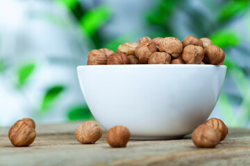 delicious hazelnuts on the table, dry hazelnuts without roasting