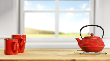 Table background of free space and tea 