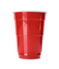 Red plastic cup isolated on white. Beer pong game