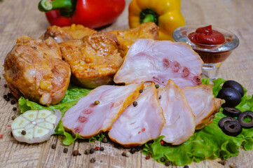 Meat and spring fresh and ripe vegetables