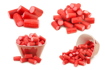 Red candy candy with pink filling on a white background