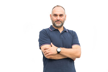 Portrait of a middle aged business man on a light background.