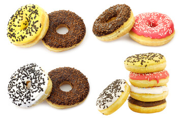 Fototapeta na wymiar assorted colorful glazed donuts with sprinkles on a white background