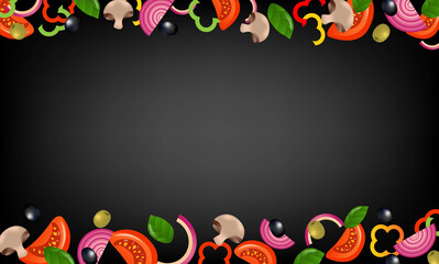 Vegetables Frame With Black Background With Gradient Mesh, Vector Illustration - obrazy, fototapety, plakaty